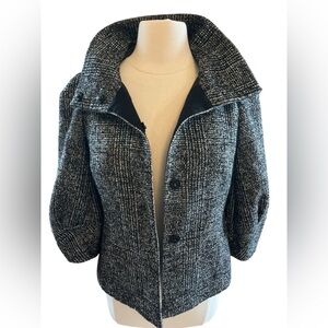 Ann Taylor Black, White & Blue Wool Bland tweed Blazer w/3/4 sleeves Size Small